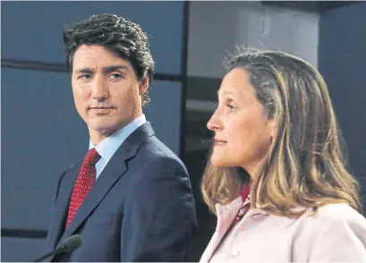  ?? PATRICK DOYLE/THE CANADIAN PRESS ?? Prime Minister Justin Trudeau called the tariffs an “affront” and Foreign Affairs Minister Chrystia Freeland called them “specious.”