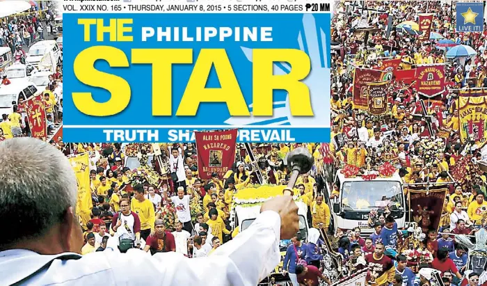  ?? EDD GUMBAN ?? A priest blesses replicas of the Black Nazarene as devotees wait for a procession to begin at Quiapo Church in Manila yesterday, two days ahead of the annual feast.