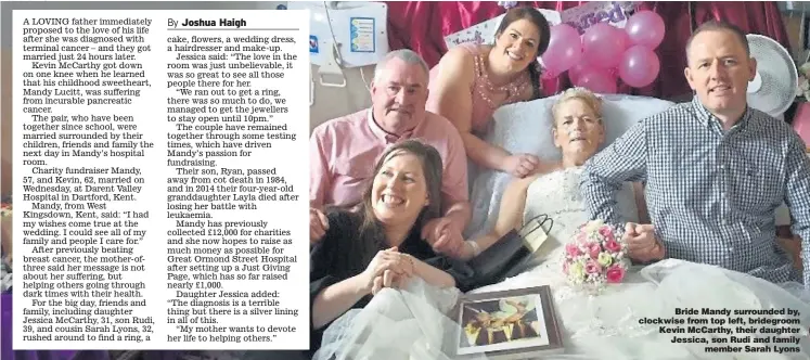  ?? Picture: SWNS ?? Bride Mandy surrounded by, clockwise from top left, bridegroom Kevin McCarthy, their daughter Jessica, son Rudi and family member Sarah Lyons
