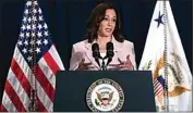  ?? JAE C. HONG / AP ?? Vice President Kamala Harris speaks at an event promoting women’s economic empowermen­t in northern Central America during the Summit of the Americas in Los Angeles on Tuesday.