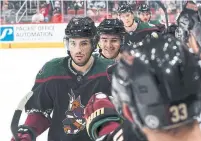  ?? NORM HALL GETTY IMAGES ?? Losing Nick Schmaltz, left, for the season with a knee injury has contribute­d to the Arizona Coyotes’ 320 man games lost.