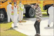  ??  ?? A MAN yells at workers after they cleared a camp. A notice had informed campers ahead of the cleanup.