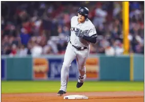  ?? AP/MICHAEL DWYER ?? New York Yankees’ Gio Urshela rounds second base on his solo home run Monday during the seventh inning against the Boston Red Sox in Boston.
