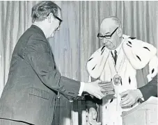  ?? ?? George Thomson, left, becoming a Monifieth freeman in ‘73.