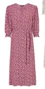  ?? ?? Pink floral base midi dress, £22.50, F&F.