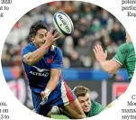  ?? GETTY IMAGES ?? Young France centre Yoram Moefana offloads against Ireland in a Six Nations match in Paris. The 21-year-old is the latest player of Wallis and Futuna heritage to represent France.