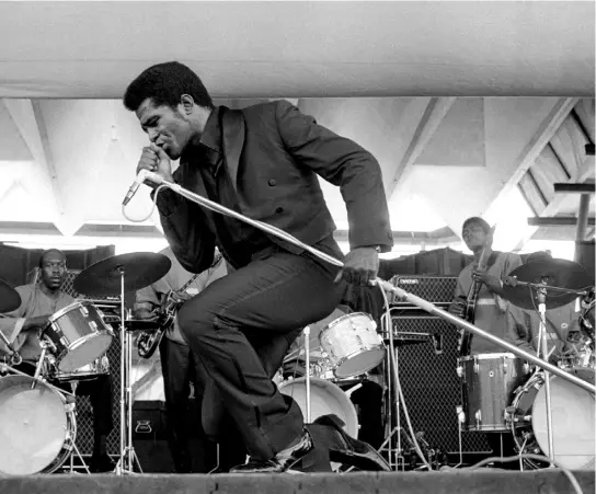  ??  ?? The Godfather of Soul, James Brown, performing at Rhode Island’s Newport Jazz Festival, 6 July 1969