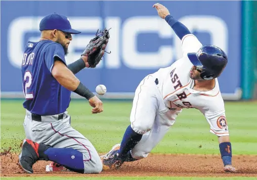  ?? Melissa Phillip /Houston Chronicle ?? Rougned Odor and the two-time defending AL West champ Rangers have dropped the ball this year, trailing the first-place Astros by a large margin.