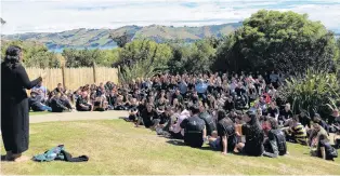  ?? PHOTO: SUPPLIED ?? Welcome to your new home . . . Te Roopi Maori president Taylor Terekia addresses firstyear Maori students at Otakou marae yesterday.