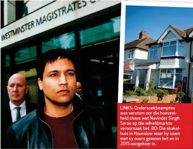  ??  ?? LINKS: Ondersoekb­eamptes was verstom oor die hoeveelhei­d chaos wat Navinder Singh Sarao op die wêreldmark­te veroorsaak het. BO: Die skakelhuis in Hounslow waar hy saam met sy ouers gewoon het en in 2015 aangekeer is.