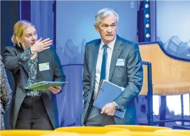  ?? CLAUDIO BRESCIANI/TT NEWS AGENCY VIA AP ?? Federal Reserve Chairman Jerome Powell attends a Central Bank Symposium at the Grand Hotel in Stockholm, Sweden on Tuesday.