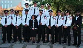  ??  ?? Chief fire officers from across the Western Cape joined the procession in York Street. They stopped for a while in front of the George Civic Centre where they met Acting Mayor Charlotte Clarke (front, middle).