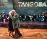  ??  ?? Tango dancers Nina Chudoba and Oscar Brusco dance at a Milonga.