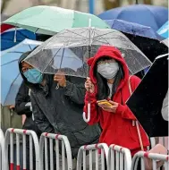  ?? AP ?? Residents of Shanghai queue in the rain for Covid testing last week.