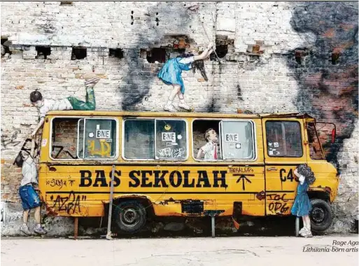  ??  ?? Rage Against The Machine by Lithuania-born artist Ernest Zacharevic.