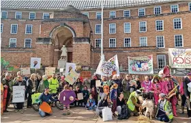  ?? ?? Allotment holders - and sympatheti­c goats - pictured during a protest against the plans last month