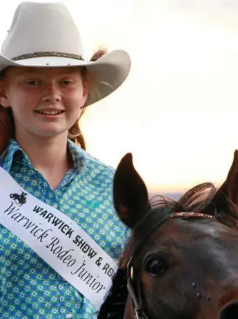  ?? Photo: Marian Faa ?? RIDING ON: All eyes will be on Abigail Skaines and her horse Joker at the Warwick Rodeo Junior Cowgirl Competitio­n.