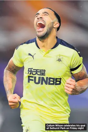  ??  ?? Callum Wilson celebrates his goal at Selhurst Park on Friday night