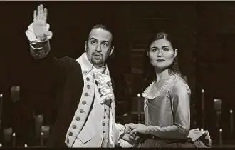  ??  ?? Disney+ Lin-Manuel Miranda and Phillipa Soo star in the filmed version of “Hamilton.”