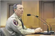  ??  ?? Tim Ryle, chief deputy sheriff of Williamson County, testifies before the committee Thursday. He pointed out that state prisons “are full of people who committed a new crime but have fingerprin­ts on file.”