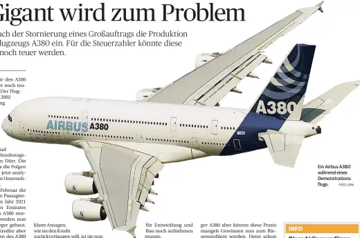  ?? FOTO: DPA ?? Ein Airbus A380 während eines Demonstrat­ionsflugs.