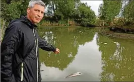  ??  ?? Jens Dümmler ist selbst Fischereib­erater in Erfurt. Am Montagaben­d war er noch einmal an der Lehmgrube Schmira und fand bereits verendete Welse. Foto: Casjen Carl