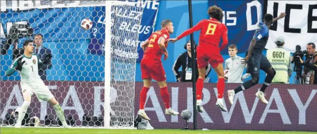  ?? AP ?? France defender Samuel Umtiti (extreme right) heads home the matchwinne­r against Belgium in the semifinal in St Petersburg on Tuesday.