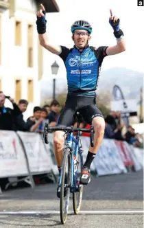  ??  ?? 3 Pascual toca el cielo en Aiztondo. En el duro final de Asteasu, el más fuerte fue el del Mutua Levante-Bioracer.