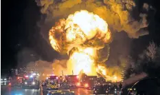  ?? PAUL NOVOSAD/ SPECIAL TO POSTMEDIA NETWORK ?? A fireball was visible for kilometres, after a tanker truck collided and exploded on Highway 400 around 11: 30 p. m. north of Bradford on Tuesday.
