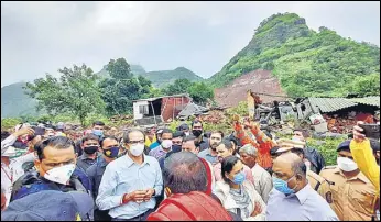  ?? ANI ?? Chief minister Uddhav Thackeray visits Taliye village in Mahad, Raigad, on Saturday.