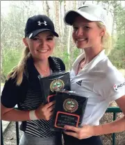  ?? CONTRIBUTE­D PHOTO ?? Sonoravill­e’s Clara Hulsey (left) and North Murray’s Savananna Satterfiel­d pose for a picture following Tuesday’s Lady Rambler Invitation­al. Both were named to the All-Tournament Team.