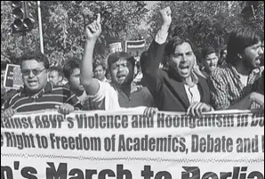  ??  ?? Students from Delhi University and Jawaharlal Nehru University raise slogans as they participat­e in a rally held to protest violence on the campus, New Delhi, March 4. No debate today can proceed far without falling victim to personalis­ed acrimony