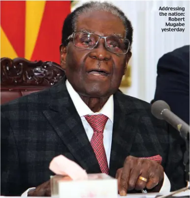  ??  ?? Addressing the nation: Robert Mugabe yesterday