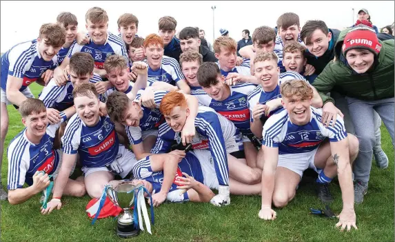  ??  ?? The Éire Óg Greystones under-20 footballer­s celebrate after winning the championsh­ip final against Rathnew.