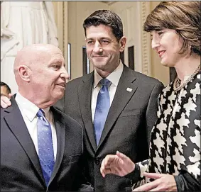  ?? AP/J. SCOTT APPLEWHITE ?? House Ways and Means Committee Chairman Kevin Brady (from left) joins House Speaker Paul Ryan and Rep. Cathy McMorris Rodgers, R-Wash., for a news conference Tuesday after the House tax bill was approved.