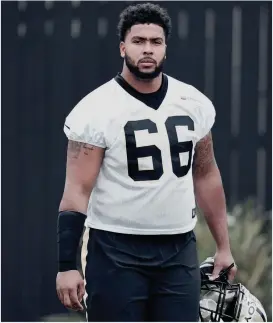  ??  ?? Former Heritage football player Justin Adekoya heads out to New Orleans Saints minicamp. (Contribute­d photo)