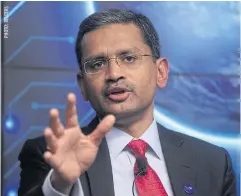  ?? ?? Rajesh Gopinathan, CEO of Tata Consultanc­y Services, speaks during a news conference in Mumbai in 2019.