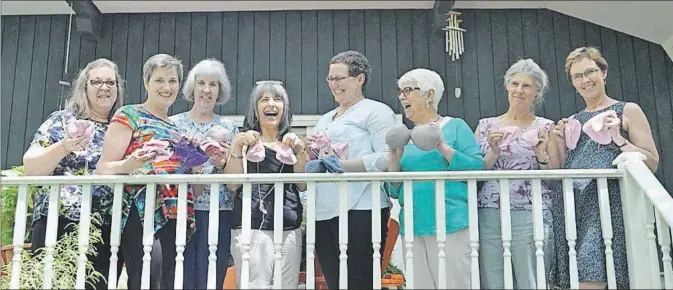  ?? WENDY ELLIOTT ?? The volunteer knitters in Kentville making knitted knockers include: Hannah Jorden, left, Nancy Levy, Helen Lawson, Christine Faour, special guest Carolyn Hogg-coulombe, Nancy Henry, Jane Vincent, and Shelley Moore.