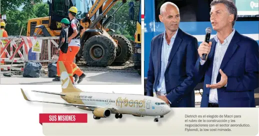  ??  ?? Dietrich es el elegido de Macri para el rubro de la construcci­ón y las negociacio­nes con el sector aeronáutic­o. Flybondi, la low cost mimada.                         