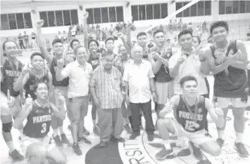  ??  ?? University of Southern Philippine­s Foundation spikers celebrate after winning the title in the CESAFI volleyball tournament yesterday at the USPF gym in Barangay Lahug, Cebu City. PAUL JUN E. ROSAROSO