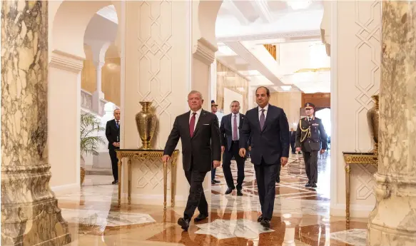  ?? The Royal Hashemite Court ?? King Abdullah II of Jordan and Egypt’s President Abdel Fattah El Sisi in Cairo, where they rejected any attempts to displace Palestinia­ns