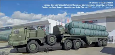  ?? (© Id1974/shuttersto­ck) ?? Un lanceur S-400 gonflable. L’usage de systèmes relativeme­nt avancés pour l’époque a souvent permis aux Serbes de duper les forces aériennes de L’OTAN en 1999.