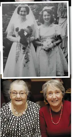  ??  ?? Oldest family member Nancy Rowan with her bridesmaid Doley Clarke and (top) on Nancy’s wedding day.