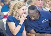  ?? JENNIFER LETT/SOUTH FLORIDA SUN SENTINEL ?? U.S. Rep. Debbie Wasserman Schultz and Andrew Gillum at the Century Pines Jewish Center in Pembroke Pines.