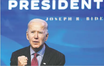  ?? KEVIN LAMARQUE / REUTERS ?? U.S. President-elect Joe Biden will be freer to act as he pleases now that the Democrats control the Senate along with the House of
Representa­tives. That could make him susceptibl­e to the more extreme elements in his party on such issues as student debt.