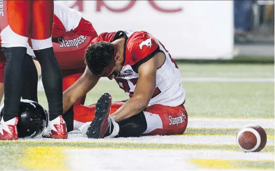  ?? JASON FRANSON/THE CANADIAN PRESS ?? Stampeders receiver Juwan Brescacin said he can’t dwell on Saturday’s missed touchdown opportunit­y that would have led to a win over the Eskimos.