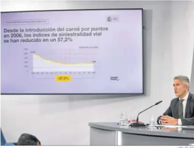  ?? J. HELLÍN / EFE ?? El ministro del Interior, Fernando Grande-Marlaska, durante una rueda de prensa celebrada ayer en La Moncloa.