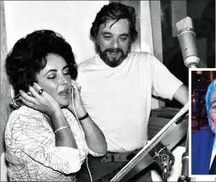  ?? ?? A LITTLE NIGHT MUSIC: Stephen Sondheim recording with Elizabeth Taylor in 1976, left, and at a 2015 awards party in London, below
