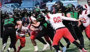  ?? Photo by Ernest A. Brown ?? North Smithfield senior running back Jordan Allard (21) rushed for 58 yards in Saturday night’s 42-3 Division III defeat to undefeated Coventry at Veterans Memorial Field.