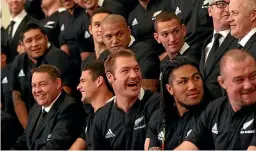  ??  ?? Ali Williams, centre, enjoys a laugh during an All Blacks photo session in 2012. Right, he breaks downfield with the late Jerry Collins in support.